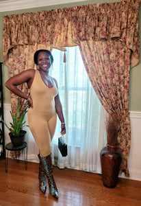 Charlie| Racerback Capri Jumpsuit {Stone}