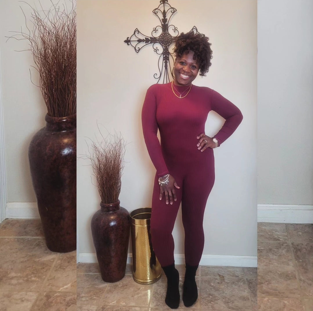 Soft Life| Ribbed Jumpsuit {Burgundy}