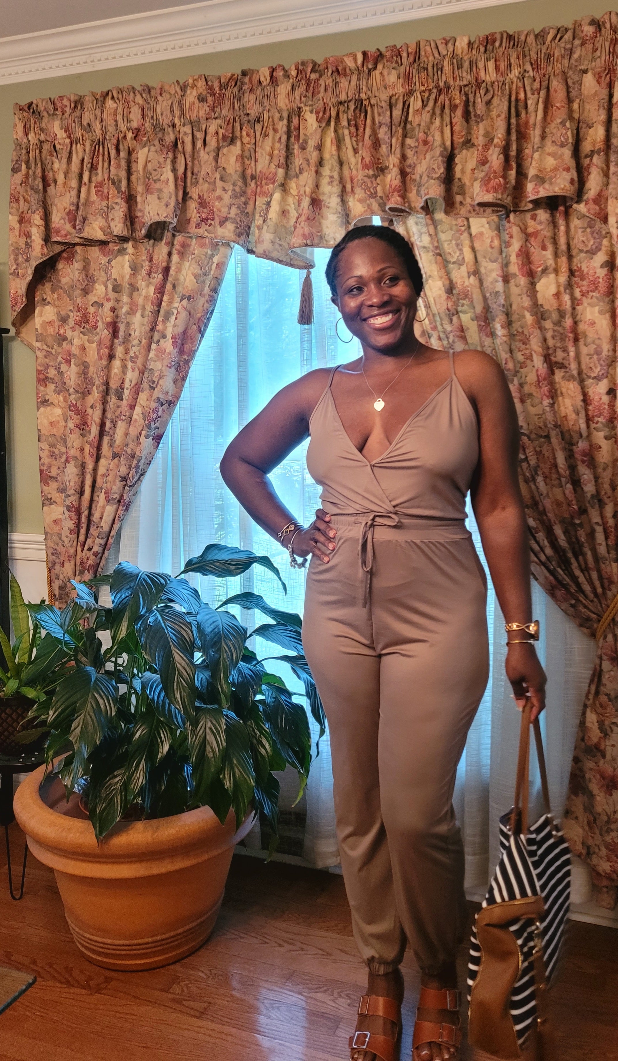 Chanel| Tie Waist Jumpsuit {Taupe}