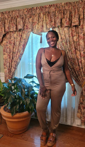 Chanel| Tie Waist Jumpsuit {Taupe}
