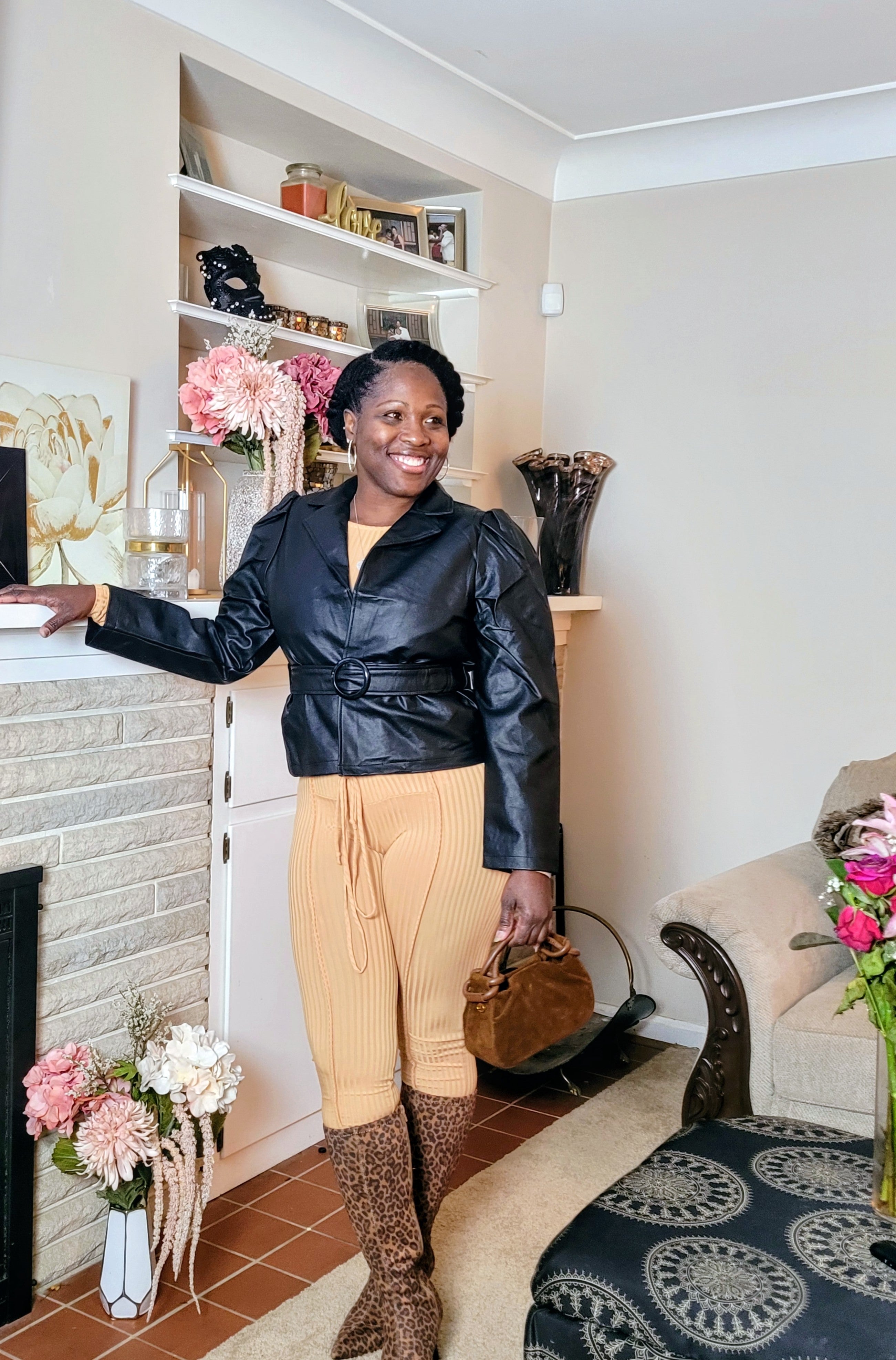 5th Avenue| Vegan- Leather Belted Jacket