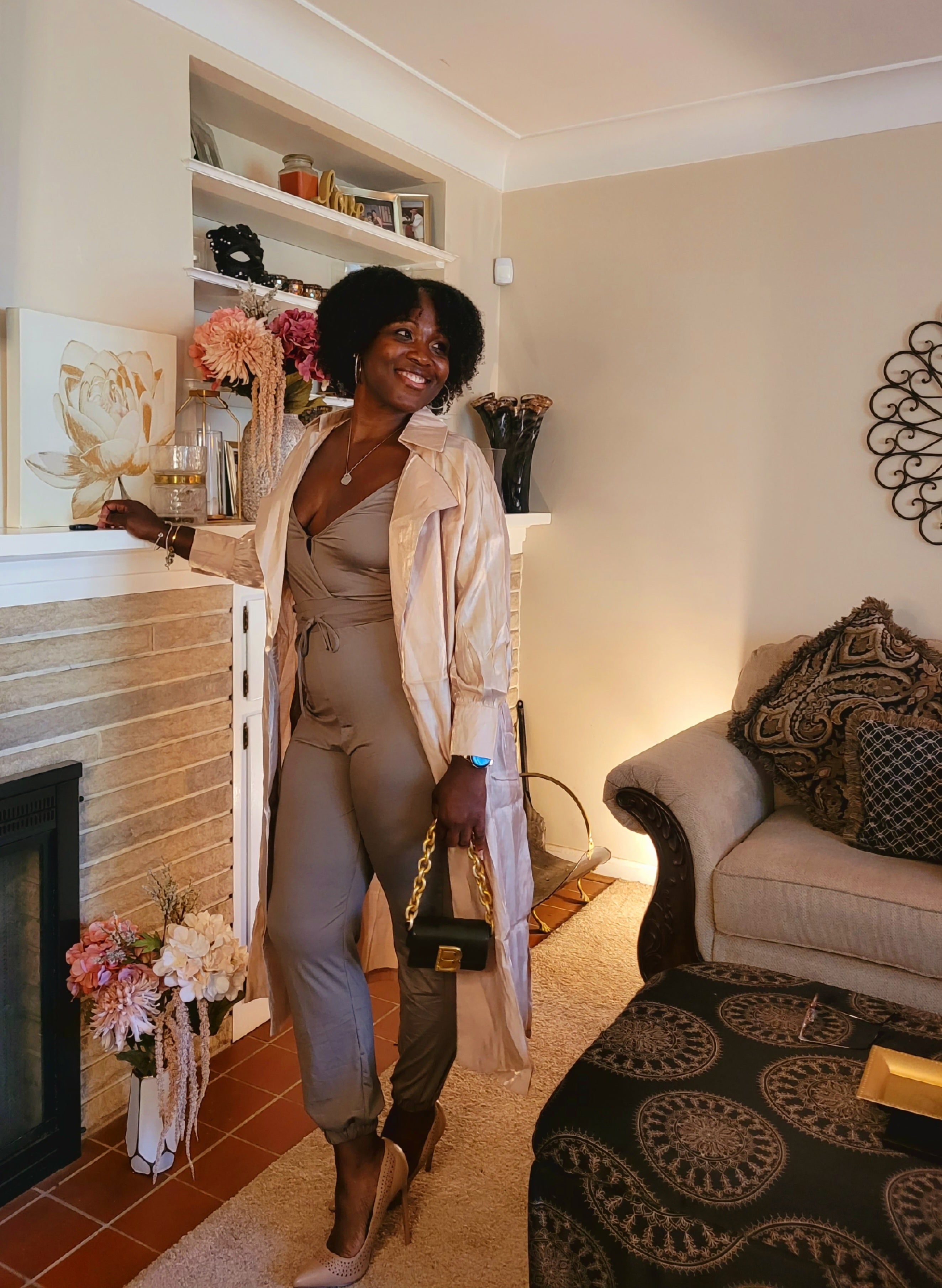 Chanel| Tie Waist Jumpsuit {Taupe}