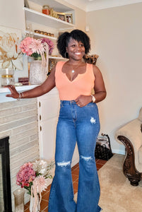 2nd Skin| Split Neckline Bodysuit {Apricot}